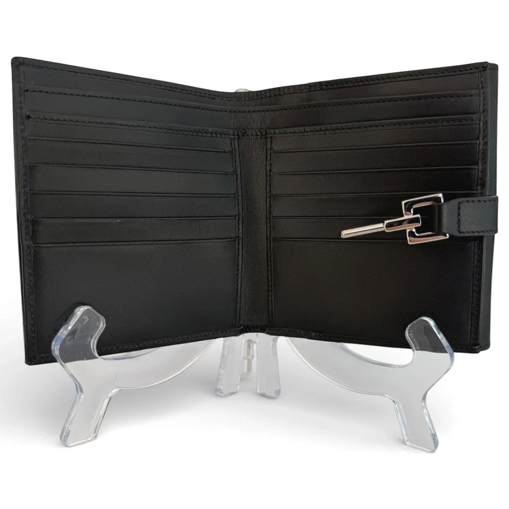 Gucci Vintage GG Canvas Black Leather Piston Clasp Bifold Wallet Made in Italy - Picture 6 of 12